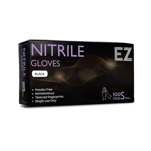 EZ ESSENTIALS NITRILE GLOVES BLACK 100 PACK – SMALL