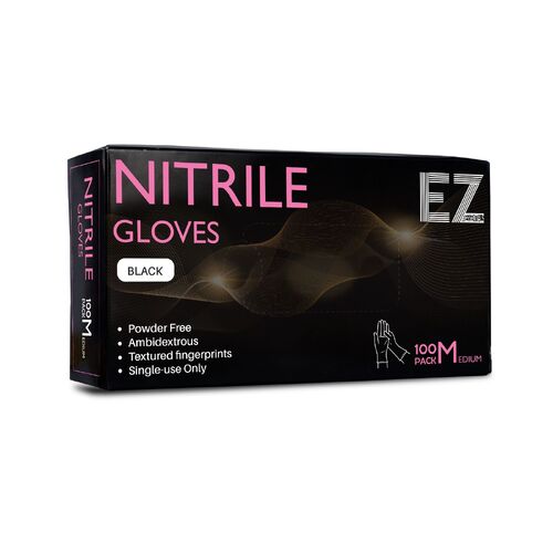 EZ ESSENTIALS NITRILE GLOVES BLACK 100 PACK – MEDIUM