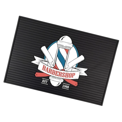 BARBER SHOP POLE WITH RAZORS RUBBER TOOL MAT - 45x30cm