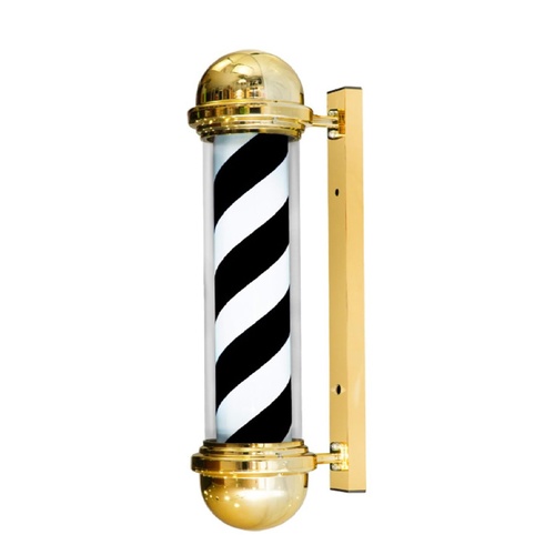 CLASSIC WALL-MOUNT BARBER POLE - BLACK & WHITE WITH GOLD FINISH 70x19x25cm