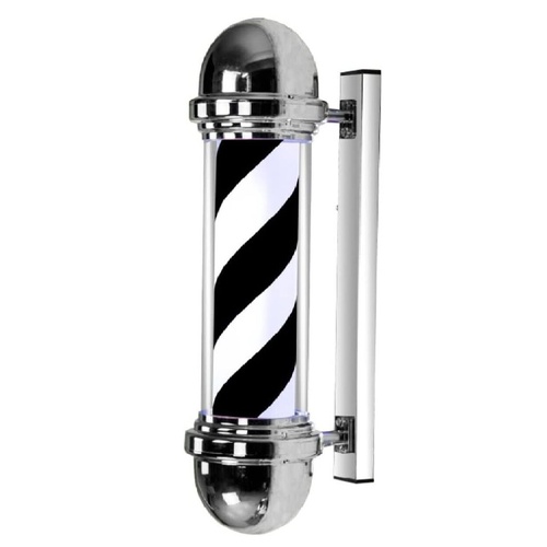 CLASSIC WALL-MOUNT BARBER POLE - BLACK & WHITE WITH  CHROME FINISH 57x19x25cm
