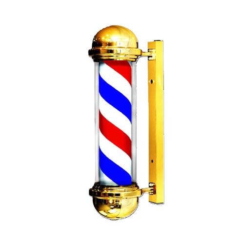 CLASSIC WALL-MOUNT BARBER POLE - BLUE/RED & WHITE WITH GOLD FINISH 57x19x25cm