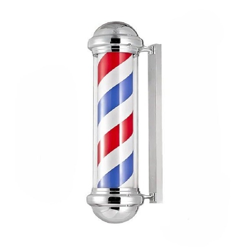 CLASSIC WALL-MOUNT BARBER POLE - BLUE/RED & WHITE WITH CHROME FINISH 57x19x25cm